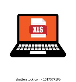 xls document on laptop screen - xls icon. flat design.xls download