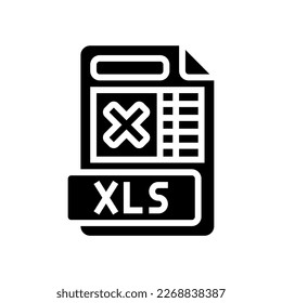 xls file format document glyph icon vector. xls file format document sign. isolated symbol illustration