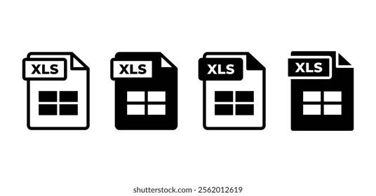 xls file format document type icon vector design black white color illustration collection isolated