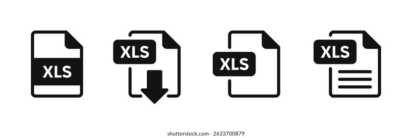 XLS file format icons set. XLS file download symbols collection. Vector illustration.