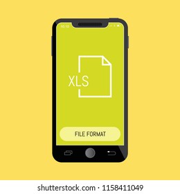 XLS File Format Line Icon on Mobile Screen.