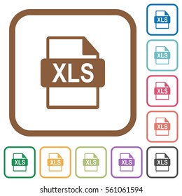 XLS file format simple icons in color rounded square frames on white background