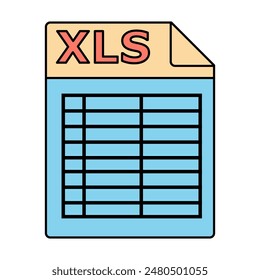 XLS file icon. Spreadsheet symbol. Excel document icon. Data, chart, and table representation.