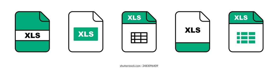 XLS file icons set. XLS file format. Spreadsheet file format icon. Document icons. Vector illustration.