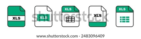 XLS file icons set. XLS file format. Spreadsheet file format icon. Document icons. Vector illustration.