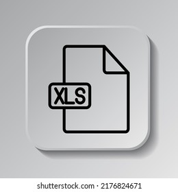 XLS file simple icon vector. Flat design. Black icon on square button with shadow. Grey background.ai
