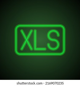 XLS simple icon vector. Flat design. Green neon on black background with green light.ai