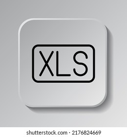XLS simple icon vector. Flat design. Black icon on square button with shadow. Grey background.ai