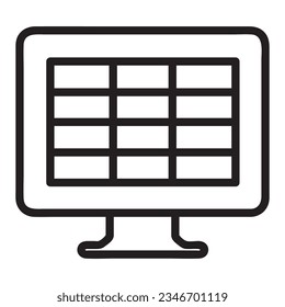 XLS o tabla Icono vector, estilo lineal, aislado en fondo negro y blanco.