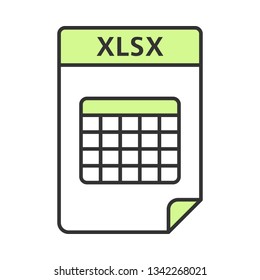 XLSX file color icon. Spreadsheet file format. Isolated vector illustration