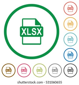 XLSX file format flat color icons in round outlines