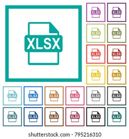 XLSX file format flat color icons with quadrant frames on white background