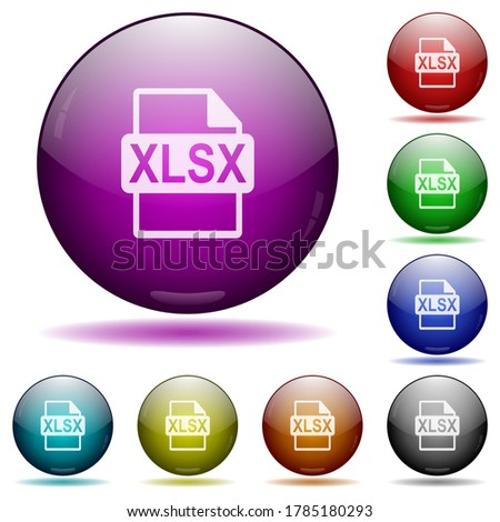 XLSX file format icons in color glass sphere buttons with shadows