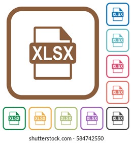 XLSX file format simple icons in color rounded square frames on white background