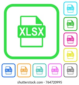 XLSX file format vivid colored flat icons in curved borders on white background