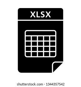 XLSX file glyph icon. Spreadsheet file format. Silhouette symbol. Negative space. Vector isolated illustration