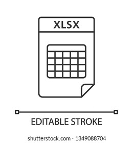 XLSX file linear icon. Spreadsheet file format. Thin line illustration. Contour symbol. Vector isolated outline drawing. Editable stroke