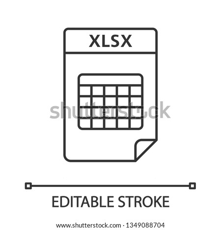 XLSX file linear icon. Spreadsheet file format. Thin line illustration. Contour symbol. Vector isolated outline drawing. Editable stroke