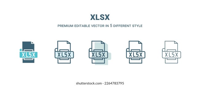 xlsx icon in 5 different style. Outline, filled, two color, thin xlsx icon isolated on white background. Editable vector can be used web and mobile
