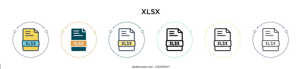 Xlsx icon in filled, thin line, outline and stroke style. Vector illustration of two colored and black xlsx vector icons designs can be used for mobile, ui, web