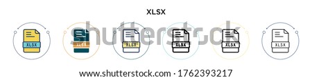 Xlsx icon in filled, thin line, outline and stroke style. Vector illustration of two colored and black xlsx vector icons designs can be used for mobile, ui, web