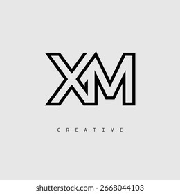 XM Creative Letter Logo - Monograma de linha mínima em contorno preto para design de identidade de marca moderno.