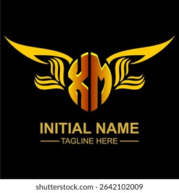 XM Golden Wing Emblem Logo with elegant gold wings, sleek and modern design. Ideal for branding, creative projects, luxury businesses, or artistic ventures.