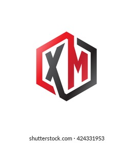 XM initial letters looping linked hexagon logo red black