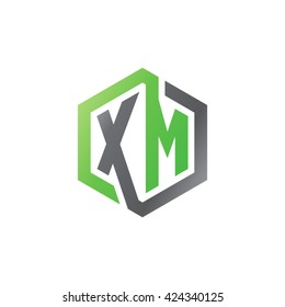 XM initial letters looping linked hexagon logo black gray green