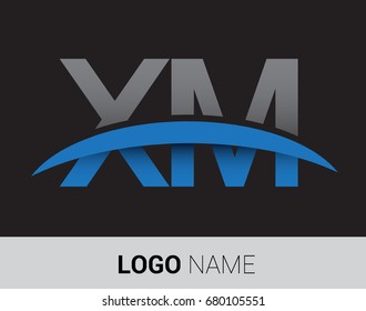 XM initial logo company name colored grey and blue swoosh design.
