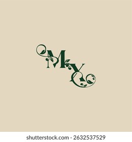 XM letter concept of elegant beautifull wedding organic logo with monogram and leaf