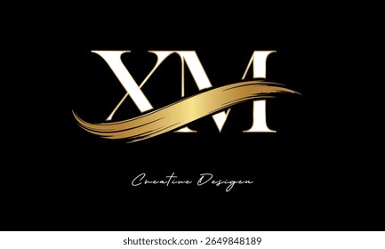 Logotipo del monograma de la letra de XM – marca elegante de la letra del trazo del cepillo del oro para la marca de lujo, moda, diseño de la identidad de Premium de la boutique

