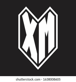 XM Logo monogram with emblem line style isolated on black background