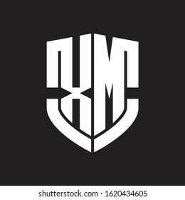 XM Logo monogram with emblem shield shape design isolated on black background