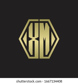 XM Logo-Monogramm mit hexagoniner, abgerundeter Design-Vorlage mit goldener Farbe