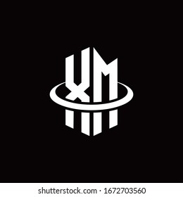Logotipo de monograma XM en un estilo hexagonal y rodeado por un anillo