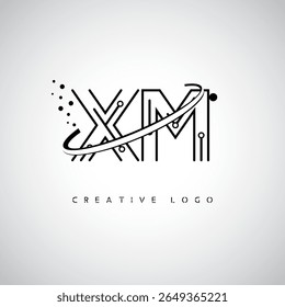 XM Orbit Monogram Logo - Futuristic Minimal Letter mark with Circular Line Art, Tech-Inspired Dots and Space Motion Concept for Modern Branding Identity (Logotipo de Monograma de Órbita XM - Marca de Letra Mínima Futurista com Linha de Arte Circular, Pontos Inspirados na Tecnologia e Conceito de Movimento Espacial para Identidade de Marca Moderna)