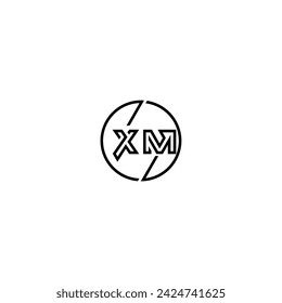 Logotipo de concepto de contorno simple XM y círculo de diseño inicial de fondo blanco y negro