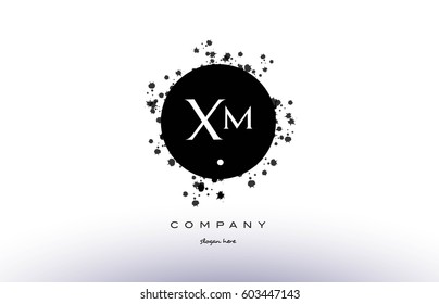xm x m  black white circle grunge splash vintage retro alphabet company logo design vector icon template
