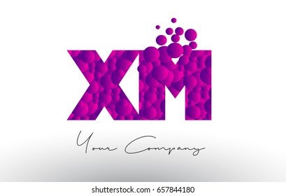 XM X M Dots Letter Logo with Purple Pink Magenta Bubbles Texture Vector.