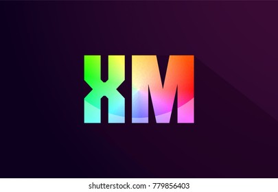 xm x m letter combination alphabet logo icon design with rainbow color and purple black background