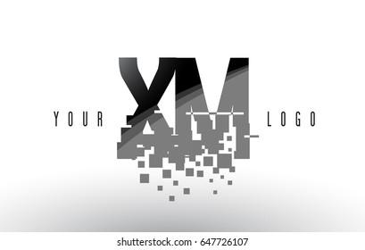 XM X M Pixel Letter Logo with Digital Shattered Black Squares. Creative Letters Vector Illustration.