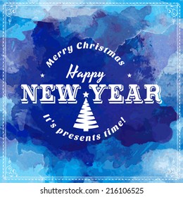 xmas 2015 postcard with calligraphic and typographic piece joyful vacation popular snowfall scene boundary new celebrating xmas celebration blue ornate refreshing smiling decorative flag letterhead il