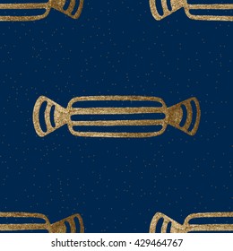 Xmas abstract candies seamless pattern. Hand drawn gold vector background.