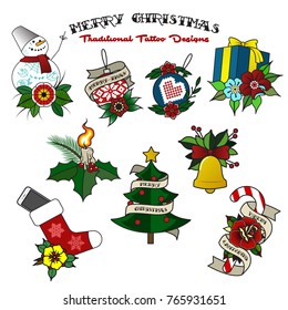 Xmas Attributes Traditional Tattoo Design Stickers
