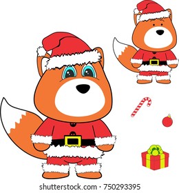 xmas baby fox cartoon santa claus costume set in vector format 