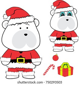 xmas baby polar teddy bear cartoon santa claus costume set in vector format 