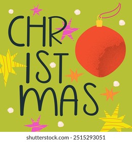 Xmas background with Christmas tree and ball grain texture. Holiday banner greeting cover xmas design. Grain bright template. Vector illustration