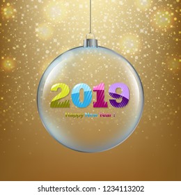 Xmas Ball With Golden Background With Gradient Mesh, Vector Illustration