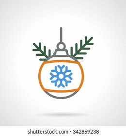 Xmas ball for New Year tree. Ornate bauble, winter holidays symbol. Colored simple line vector icon. Single web design element for mobile app or website.